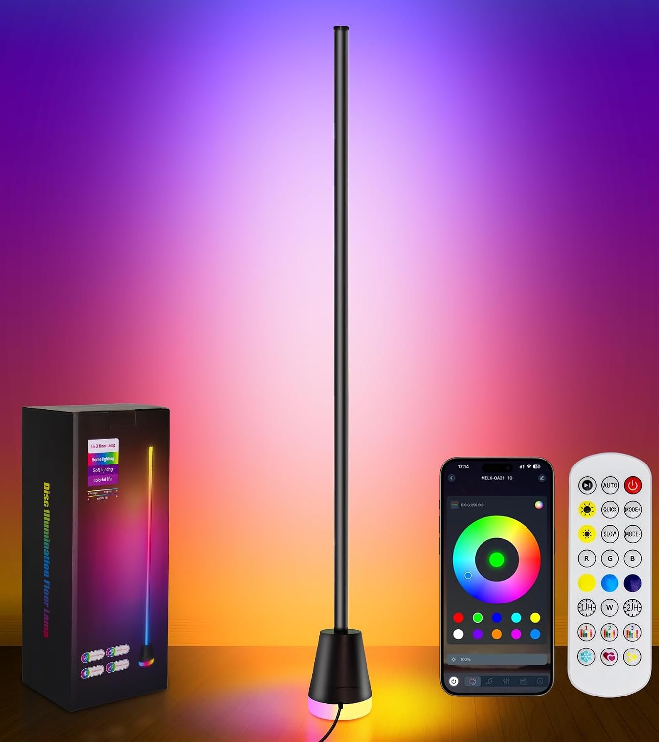 1PCS Smart RGB LED Corner Floor Lamp with App and Remote Control | 16 Million Colors & 68+ Scene, Music Sync, Timer Setting, Ideal Standing Lamp for Living Rooms, Bedrooms, Gaming Rooms