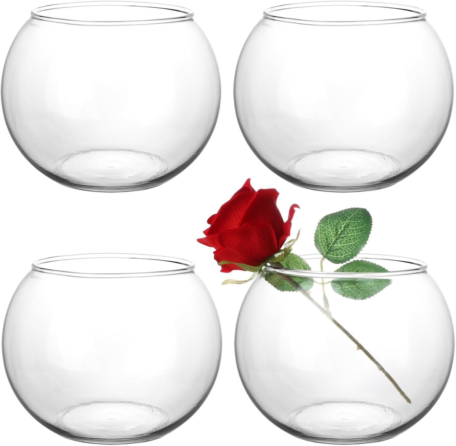 Set of 4 Clear Glass Flower Vases, 6” W x 4.4” H, Bubble Bowl Vases | Round Candle Holders, Decorative Centerpieces for Wedding Home Decor