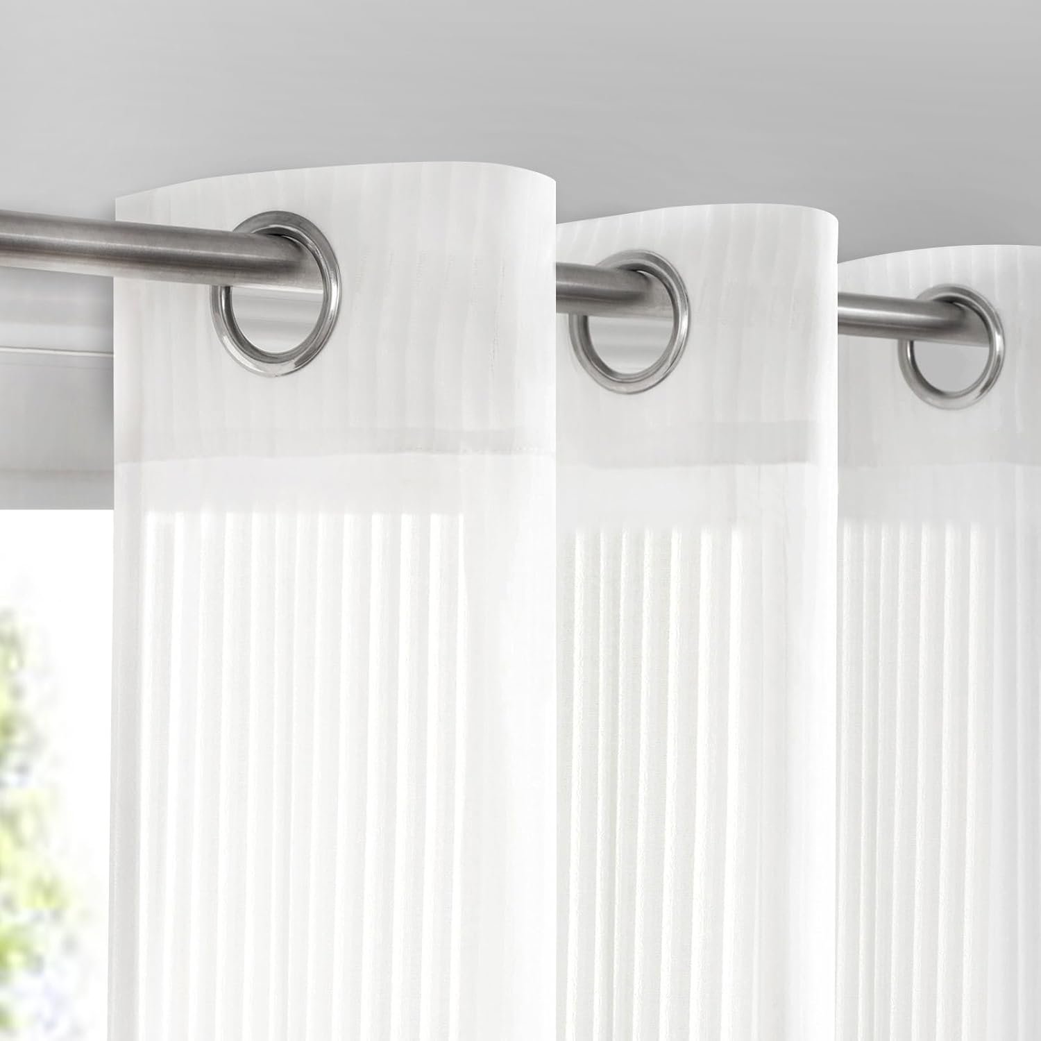 White Sheer Curtains 84 inches Long – Home Decoration Grommet Airy & Lightweight Elegant Window Treatments with Light Filtering for Bedroom/Living Room (2 Panels, W52 x L84)