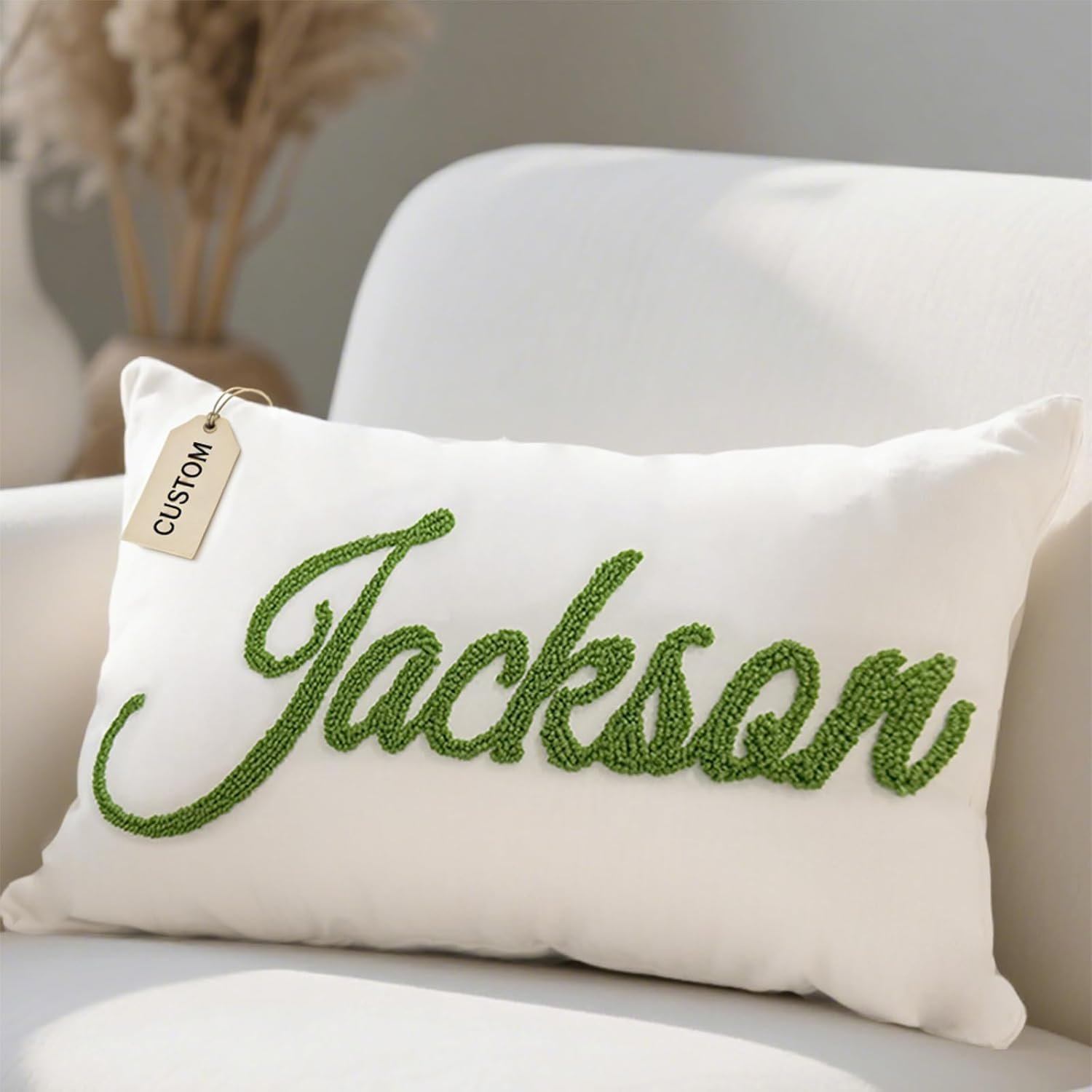 Personalized Embroidered Name Lumbar Pillow，Custom Monogram Throw Accent Handmade Pillows Cover，Customizable 12×20 Decorative Couch Bed Room Pillow Case Gifts for Kids Boy Girls