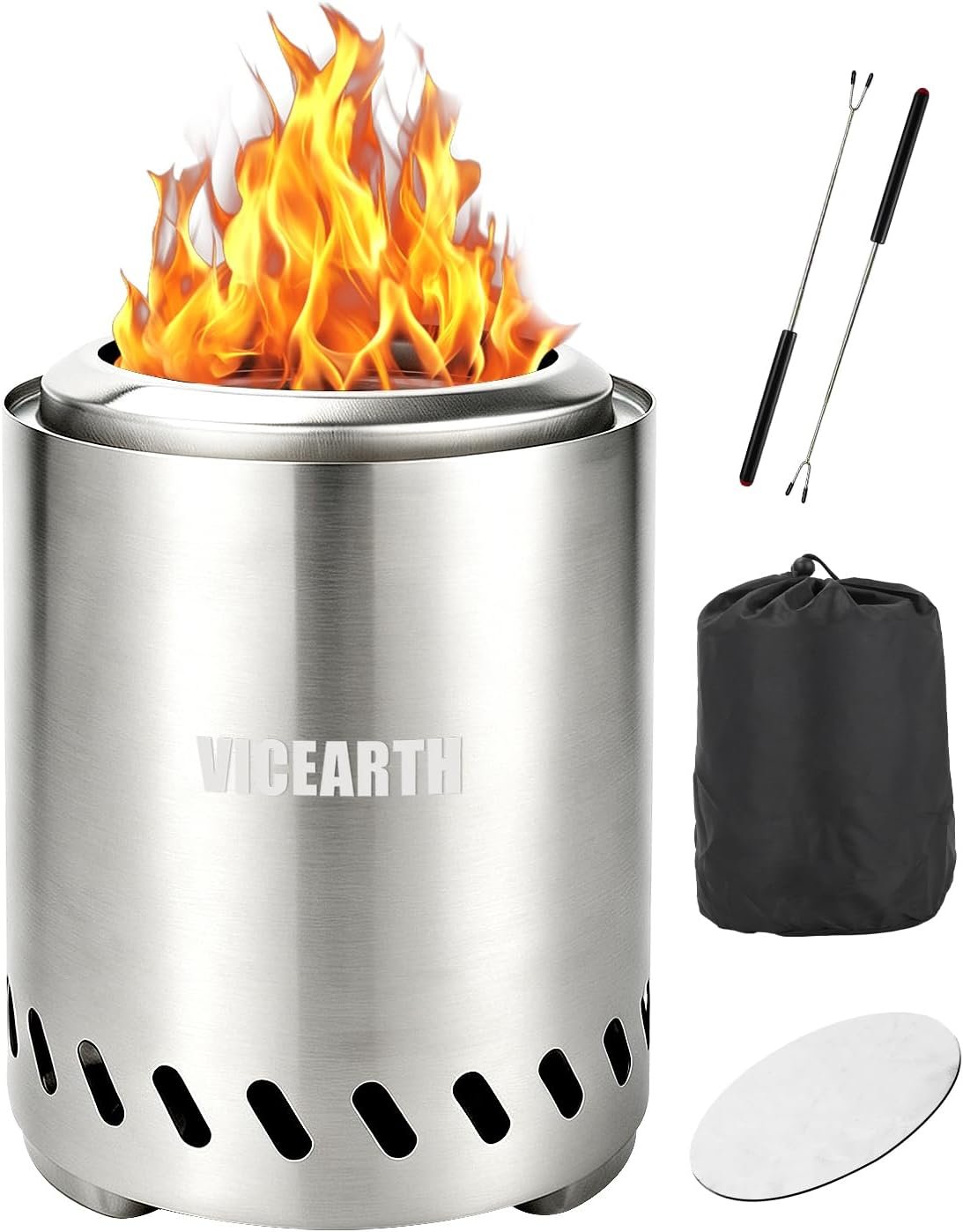 Tabletop Fire Pit Outdoor, Portable Smokeless Mini Firepit, 9.7 × 7.1” | Heavy-Duty Stainless Steel Fire Pit, Wood Burning, Burns Pellets, With Ash Pan & Carry Bag, For Camping, RV, Patio, Silver