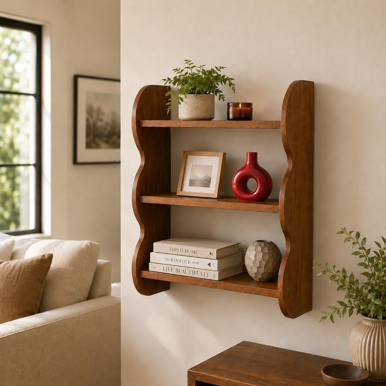 Solid Wood Floating Shelves for Wall, 3 Tier Rustic Vintage Wall Mounted Shelf, Wood Wall Storage Rack, Decorative Hanging Shelves for Living Room, Bedroom, Bathroom, Kitchen Decor