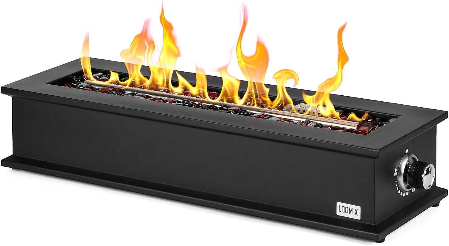 Onlyfire Loom X Gas Fire Pit Table, 28″ Rectangular Tabletop Fireplace | with Stainless Steel Burner and Decorative Fire Glass Beads (Side Connected)
