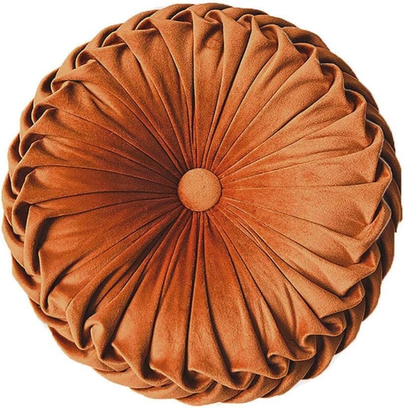 Teieas Round Throw Pillow Velvet Home Decoration Pleated Round Pillow Cushion for Couch Chair Bed Car Orange