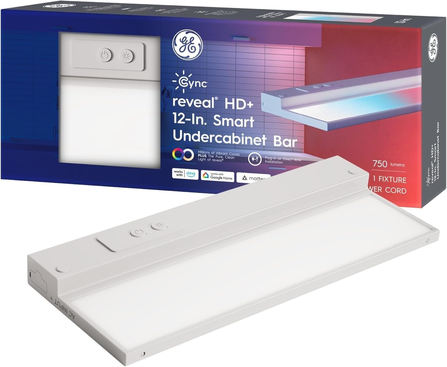 Cync GE Reveal HD+ Smart Under Cabinet Light Bar, Color Changing, 12in | App-controlled RGB smart lighting strip, voice compatible, easy install, ideal for kitchen counters, home automation
