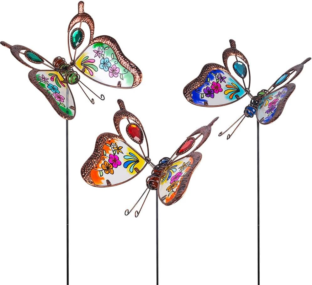 3 Pack Butterfly Decorative Garden Stakes,Outdoor Metal Yard Art | Garden Stakes for Patio Yard Porch Decor