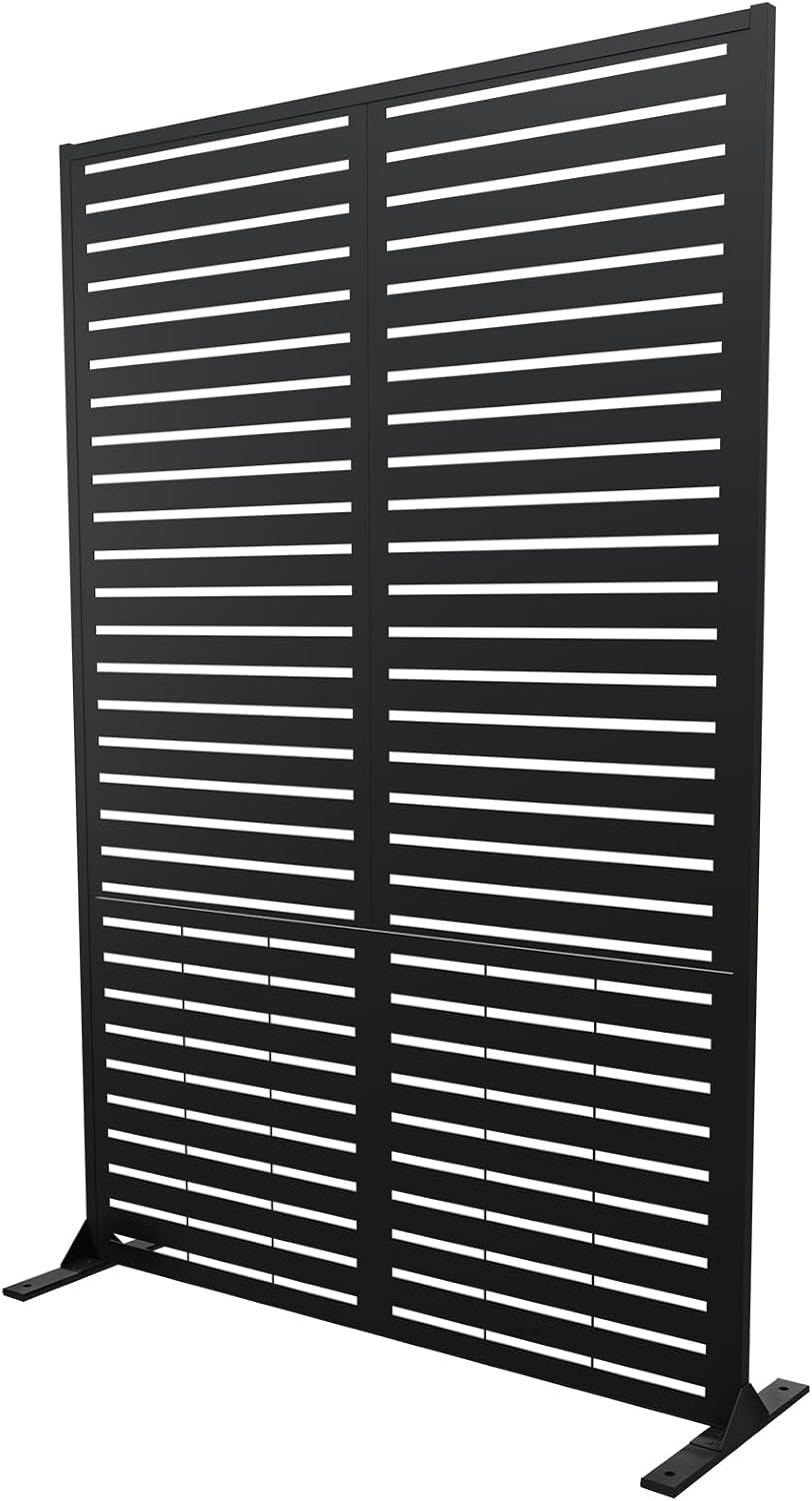 “Metal Privacy Screen”, 72″ H × 47″ W Weather Resistant Outdoor Privacy Panels for Balconies, Patios & Pools (Black Louvered)