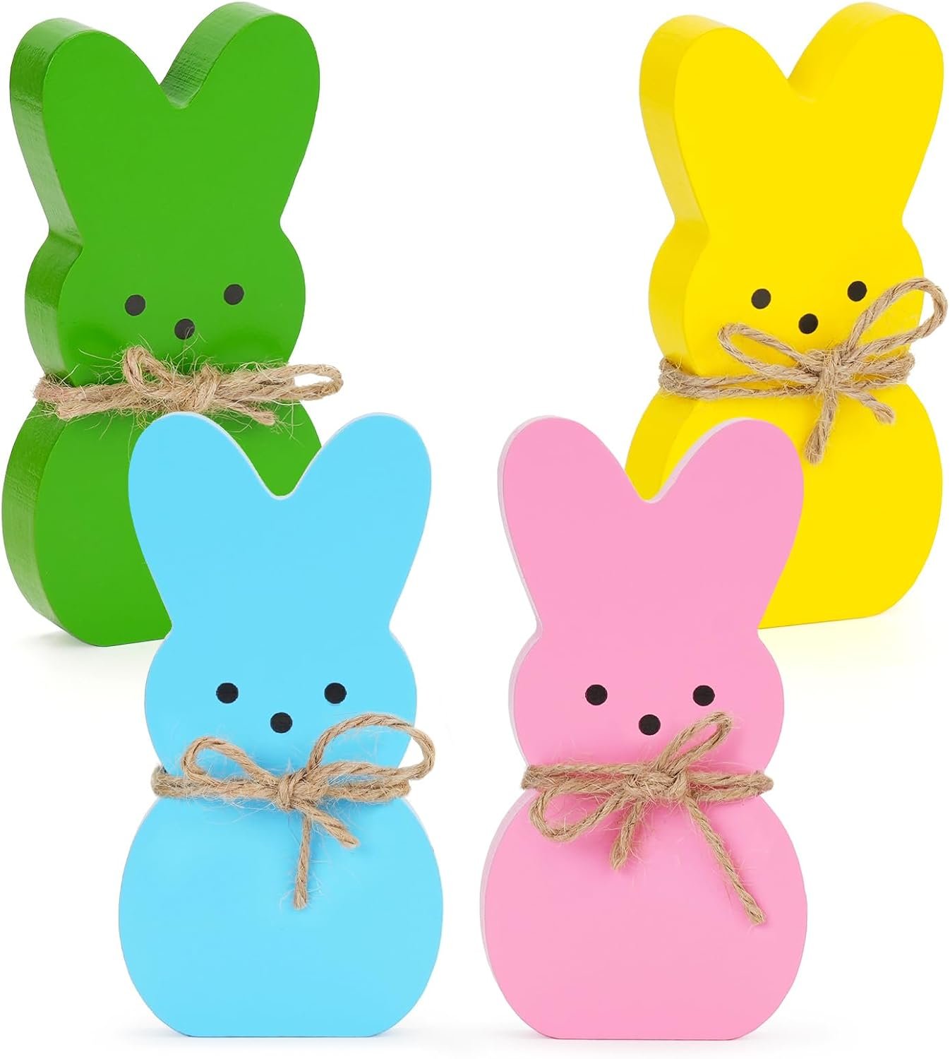 Babycop Easter Decor, 4 Pcs Wooden Bunny Table Easter Decorations for Home | Spring Signs Decor Indoor, Farmhouse Wood Rabbit Easter Tiered Tray Mantal Decor for Office Party Supplies