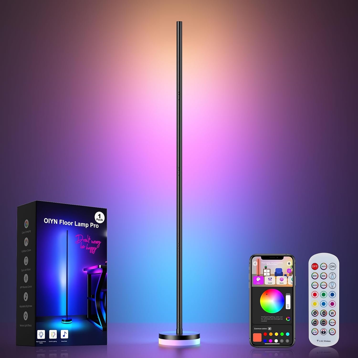 Corner Floor Lamp, RGBICW LED Corner Lamp with 1300lm Smart Modern Floor Lamp,App & Remote Control,Music Sync,Color Changing Standing Lamp for Bedroom Living Room and Gaming Rooms