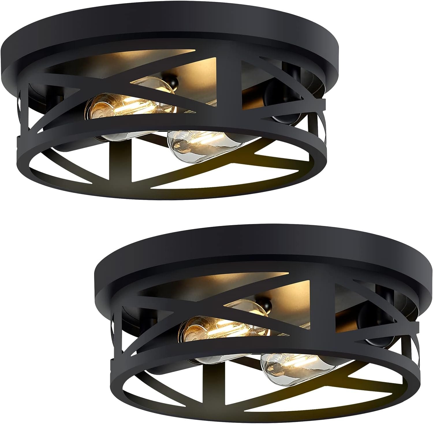SKEJAO Flush Mount Ceiling Light Fixture,Black 2-Light Hallway Light Fixtures Ceiling,Light Fixtures Ceiling Mount for Farmhouse,Kitchen,Hall,Bedroom,Bathroom (2 Pack)