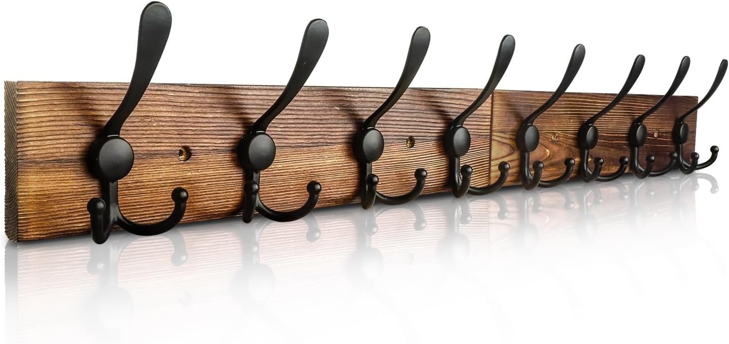 Coat Rack Wall Mount 31.5” Coat Hanger Wall Mount Burnt Brown Coat Hooks for Wall Rustic Towel Racks for Bathroom Living Room Coat Hat Cloth