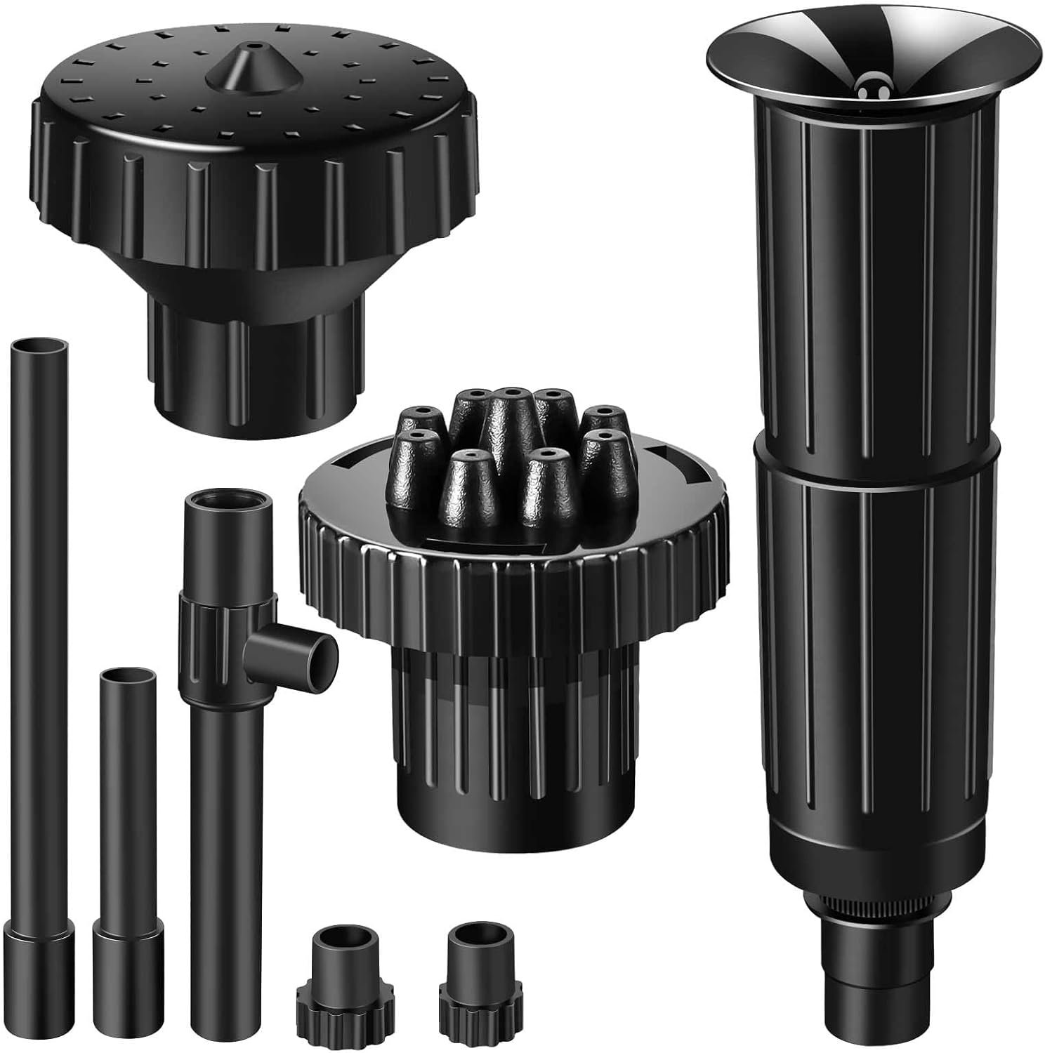 Fountain Pump Nozzle kit 8PC Mushroom Spray Head Kit for Pond Pumps – Water Fountain Nozzle Set Submersible, Black