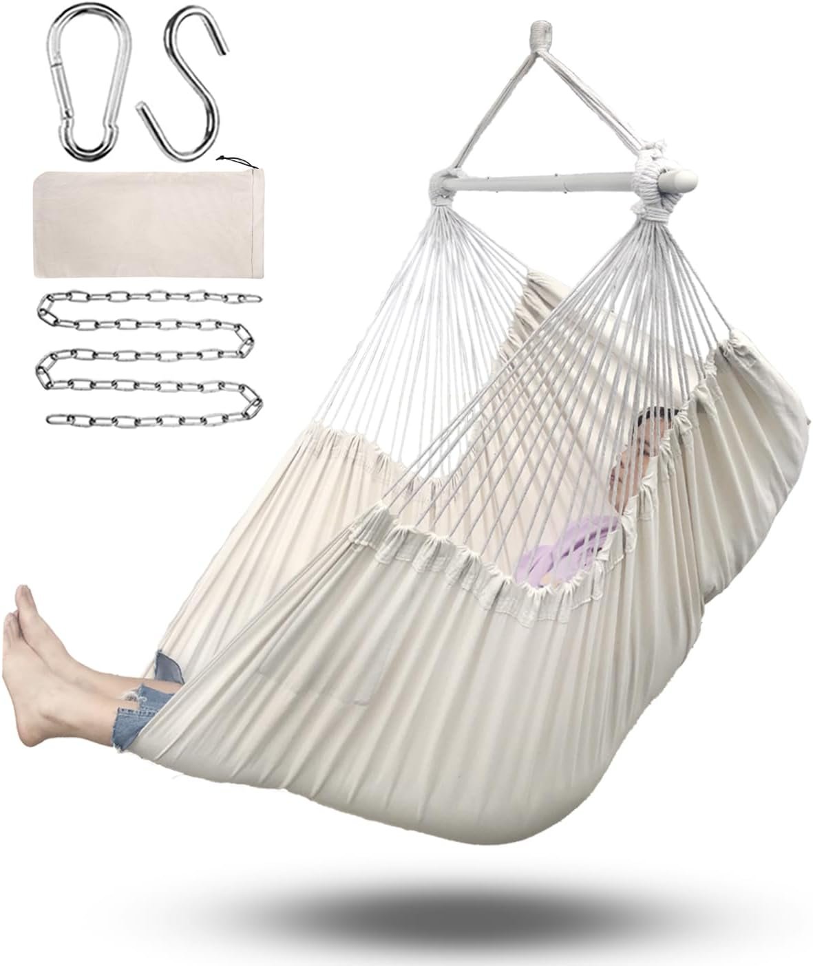 ADVOKAIR Hammock Chair XXL, 1/3 Larger Than Standard, 500lbs Capacity | 70.9″L x 47.2″W, 1/3 larger than standard chairs, steel anti-slip bar, indoor/outdoor, easy assembly