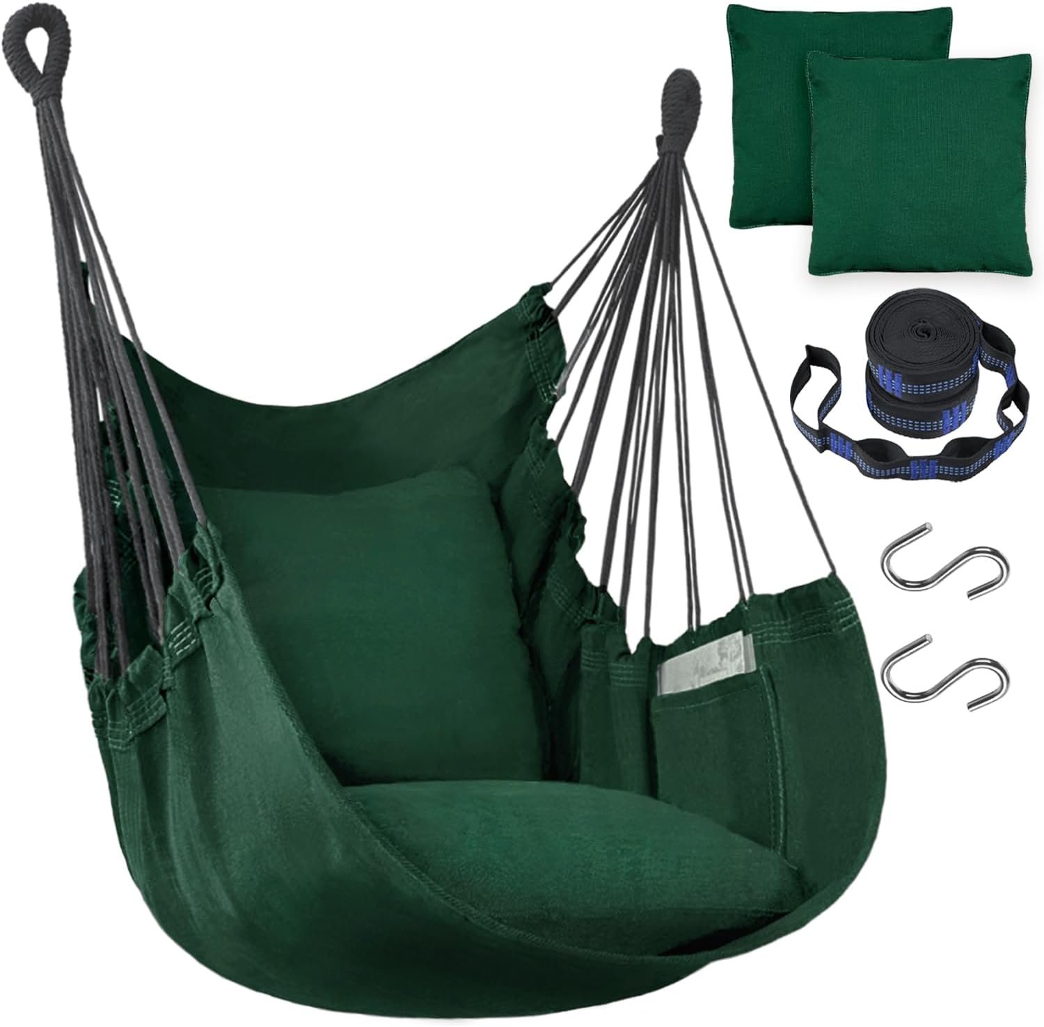 Halalona Hammock Chair Hanging Hammock Chair Rope Swing 2 Cushions Included-Sturdy & Durable Soft Cotton Hand Woven Hammock Swing for Bedroom, Porch, Patio-Indoor/Outdoor