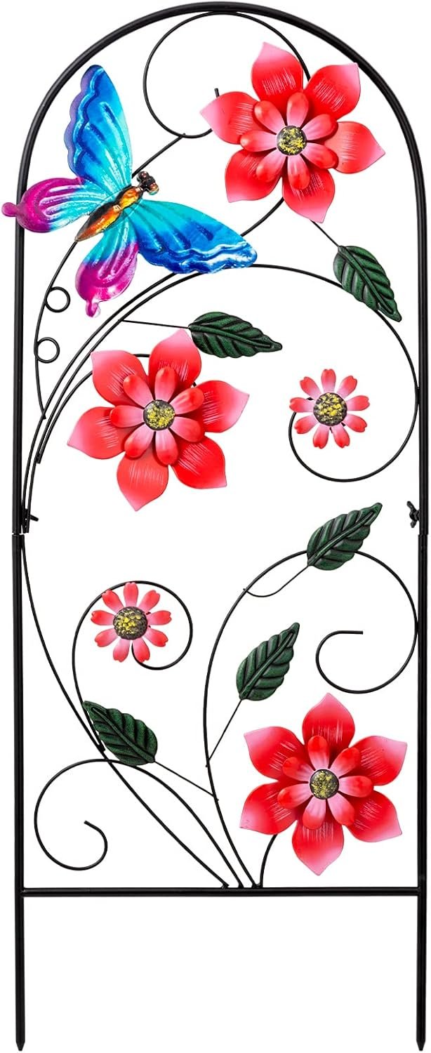 33 Inch Decorative Garden Stakes, Outdoor Garden Decor Metal Flower Butterflies Spring Gardening Decor Art Yard Signs, Outdoor Decorations for Patio Outside Yard Lawn