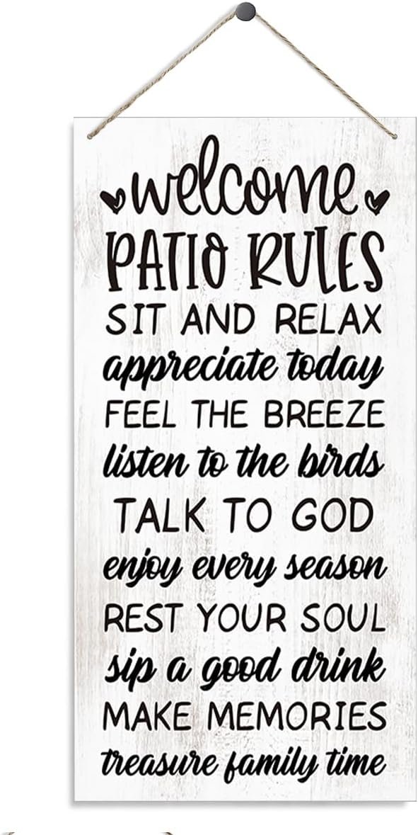 Welcome Patio Rules Sign, Family Sign, Home Patio Decoration, Decorative Wood Hanging Wood Plaque, Home Party Decor, Wall Decor Art, Family Party Decor Ornaments
