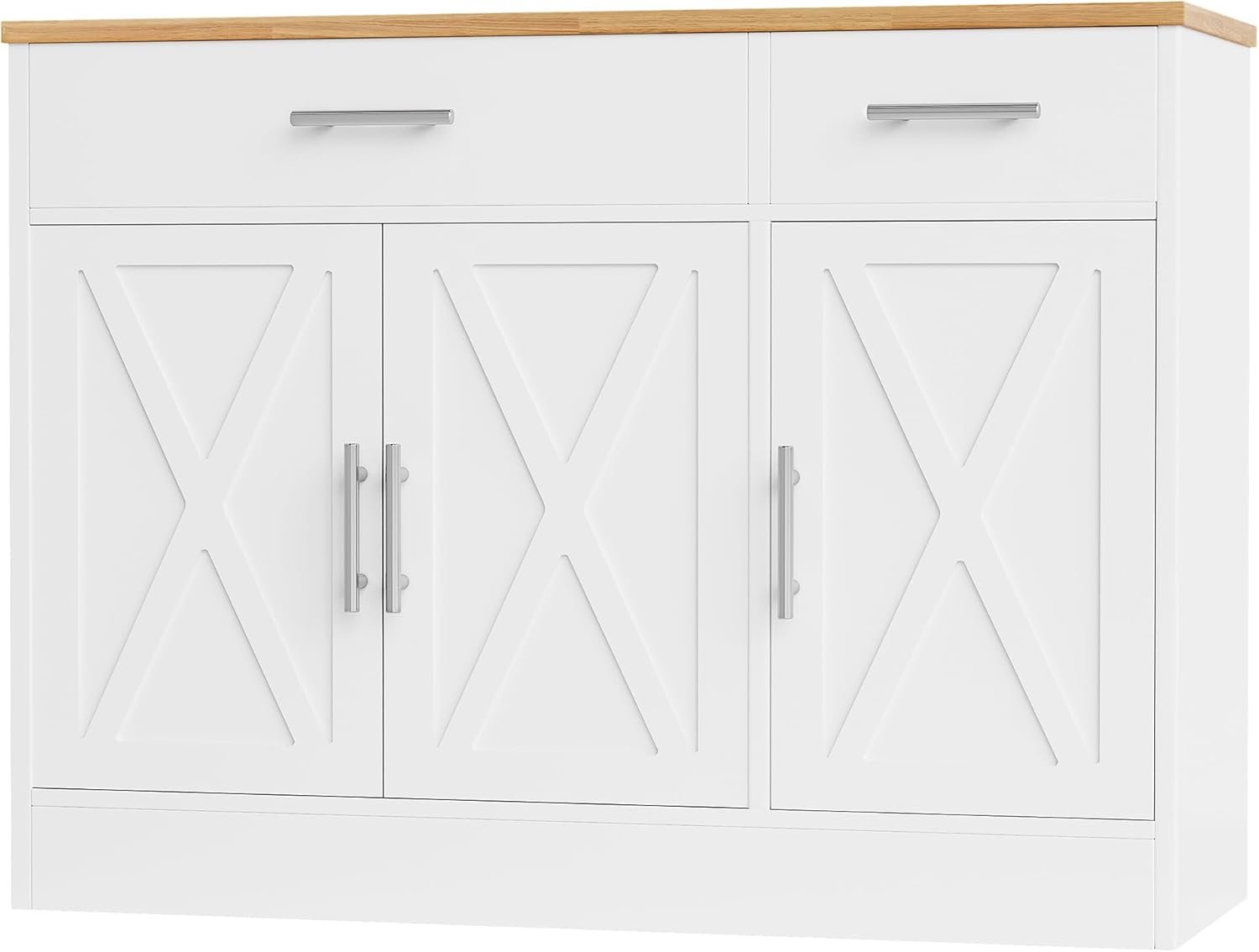 Shintenchi Modern Farmhouse Sideboard Buffet Cabinet with Storage with 3 Doors,42″ Barn Doors Buffet Cabinet with Storage, Wood Coffee Bar Cabinets with Adjustable Shelf for Kitchen Living Room,White