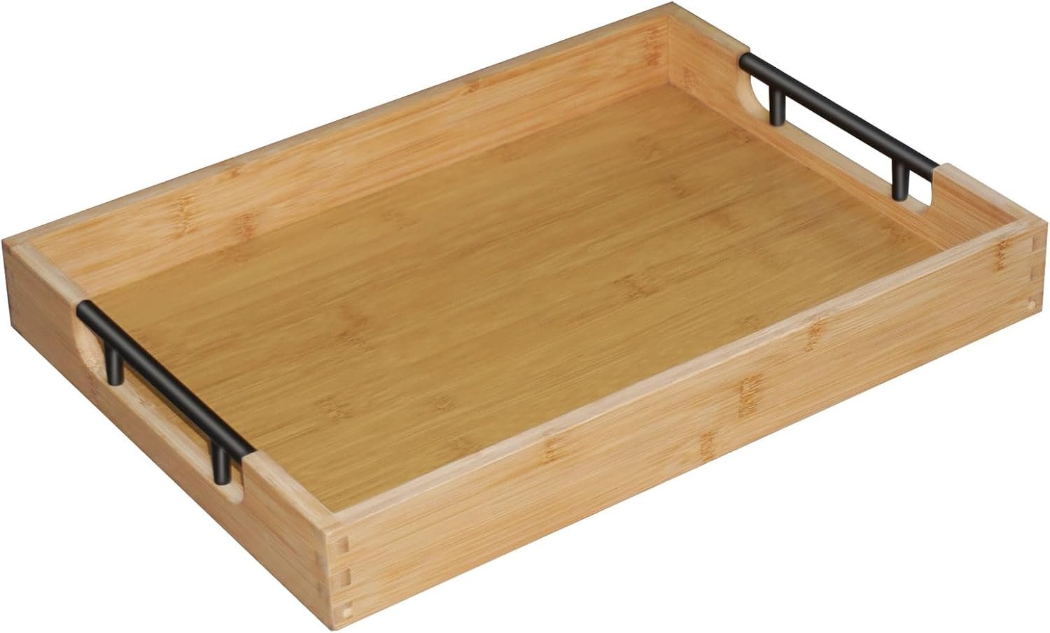 Krismax Wooden Serving Tray with Handles, Serving Platter 15.7×11.4 Inch Food Drinks Tray for Coffee Table,Decorative Storage Tray for Entertaining, Breakfast Tray in Bed,Lunch,Dinner,BBQ(Bamboo)