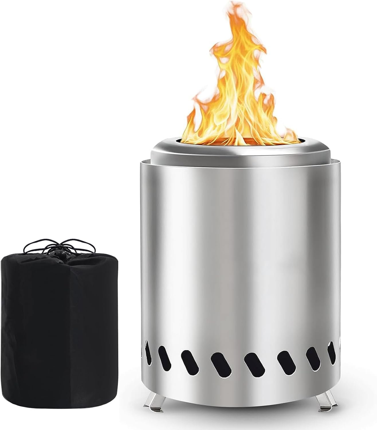 Tabletop Fire Pit, VivaGarden Smokeless Firepit Outdoor & Patio, Safe Burning Portable Mini Table Top Firepit with Carry Bag (Silver, 7.8H x 5.6D)