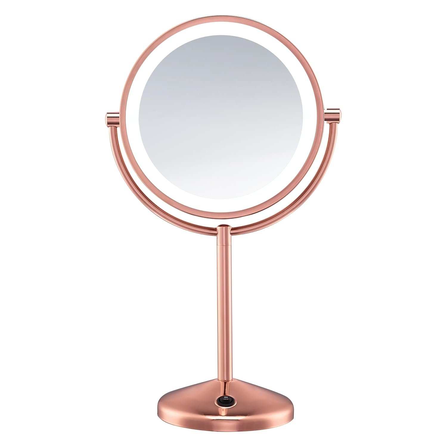 Conair Lighted Makeup Mirror, LED Vanity Mirror, 1X/10X Magnifying Mirror, Double Sided, Battery Operated in Rose Gold