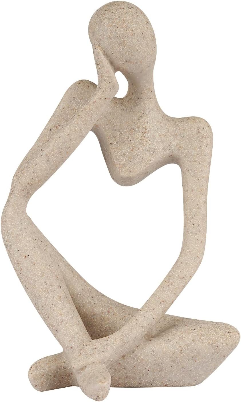Sandstone Resin Thinker Statue Style Abstract Sculpture, Sandstone, Left | Small Statue Collectible Figurines, Modern Aesthetic Ornament for Home Office Bookshelf Desktop Coffee Table Decor