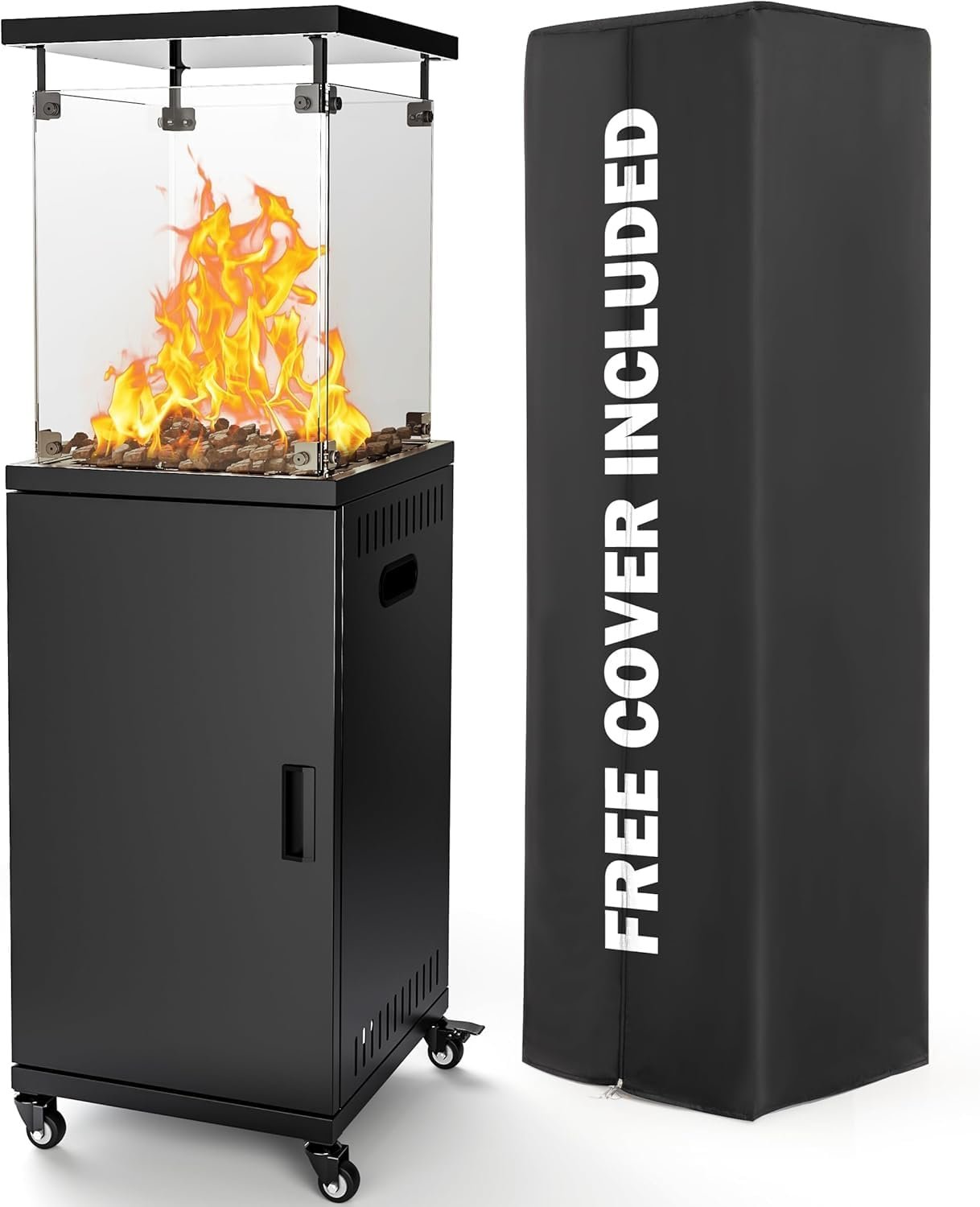 Pamapic 41,000 BTU Propane Patio Heater with Wheels & Cover, CSA Certified Outdoor Heater with Lockable Wheels for Backyard, Balcony, Garden, Weather Resistant(Ink)