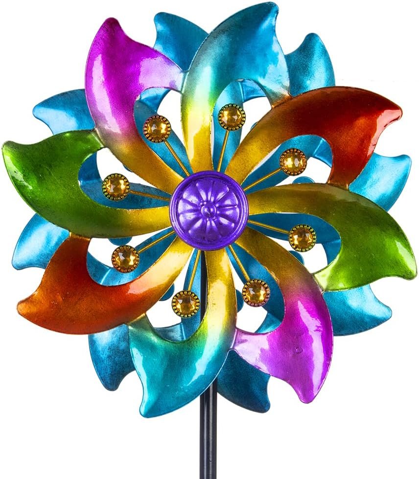 DREAMYSOUL Wind Spinner Outdoor Metal, 37″ Kinetic Wind Spinners Colorful Wind Sculpture Yard Art for Garden Patio Lawn Decor