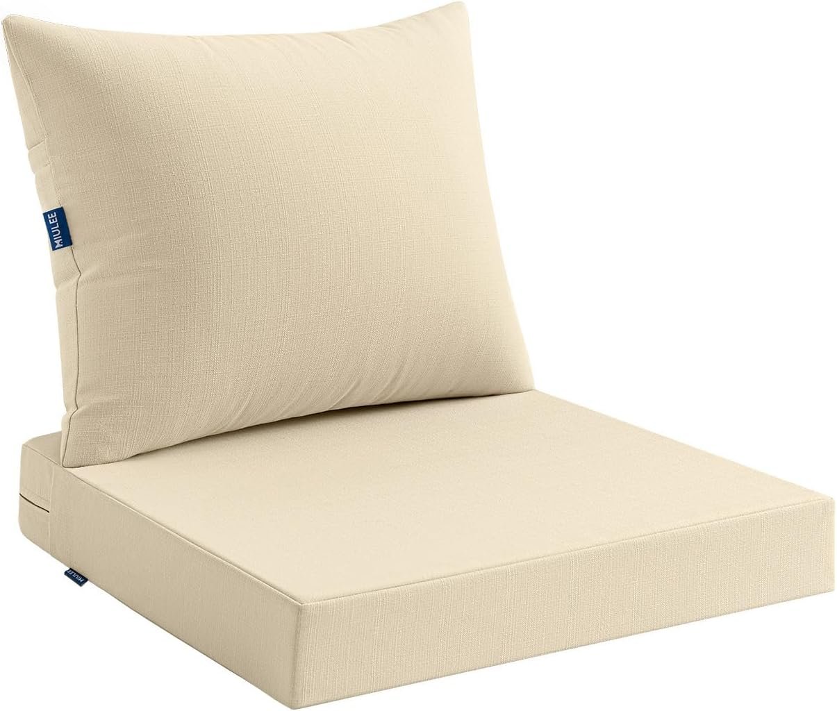 MIULEE Beige Outdoor Chair Cushion 24×24 Inch for Patio Furniture | Linen Textured Waterproof & 3 Year Color Fastness Seat and Back Couch Cushion with Ties No Slip Design