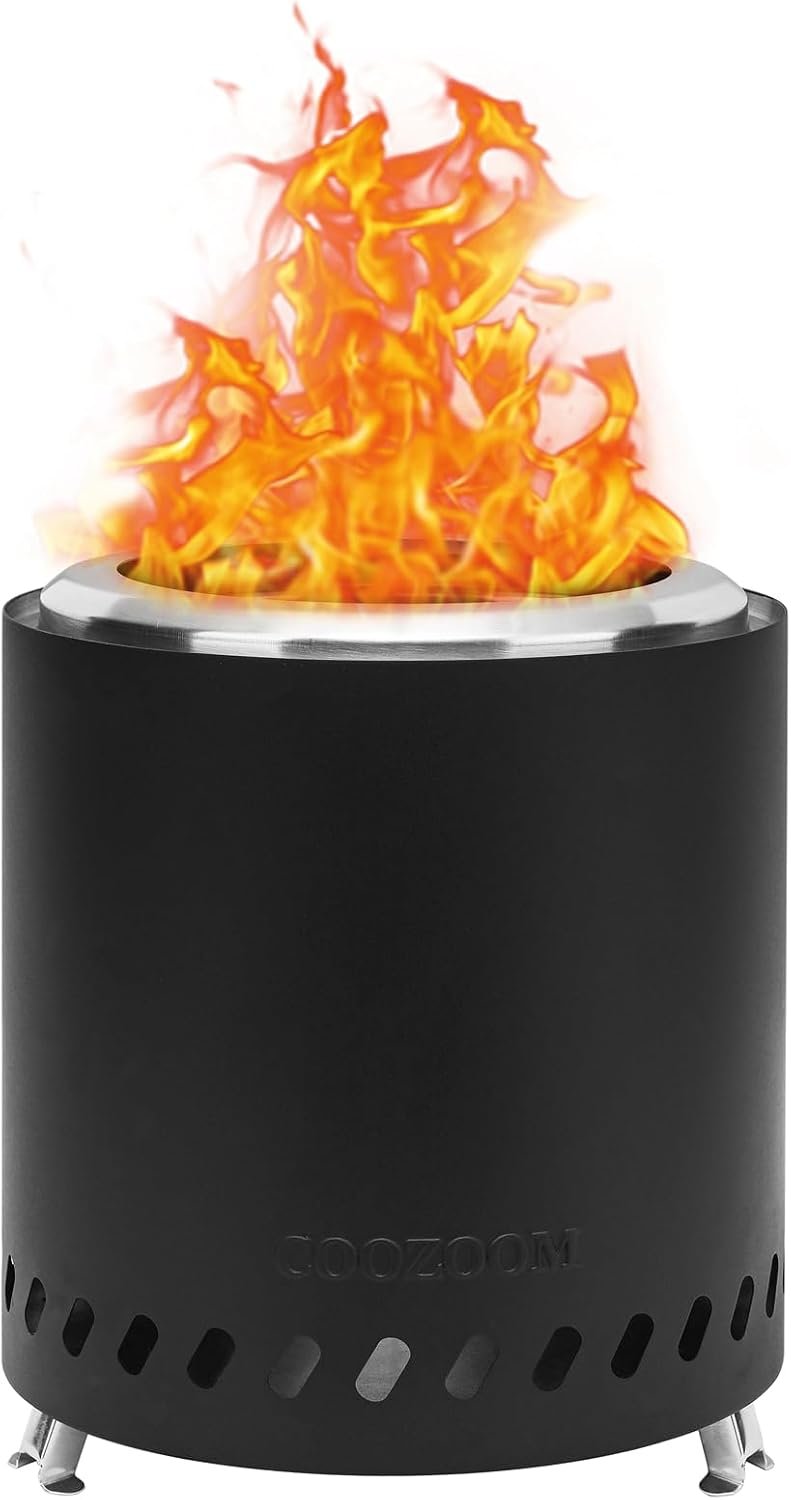 Portable Table Top Fire Pit with Stand, 8.6″ Stainless Steel Mini Outdoor Low Smoke Burning Tabletop Firepit Fueled by Pellets or Wood, for Outside Camping Black