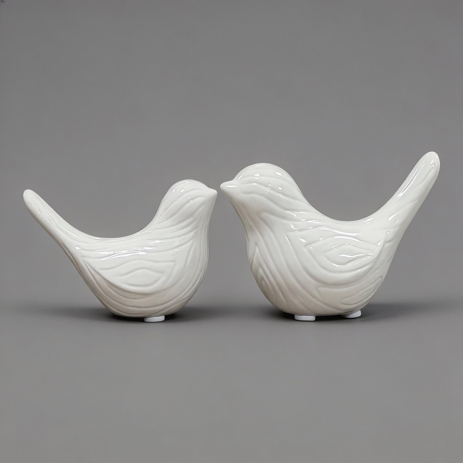 Small Ceramic Bird Statues for Home Decor, Boho Style, Glazed White, 2PCS | Hand-craved Animal Sculptures Decorative Figurine Ornaments for Office Desktop,Bookshelf,Coffee Table,Mantle,Floating Shelf