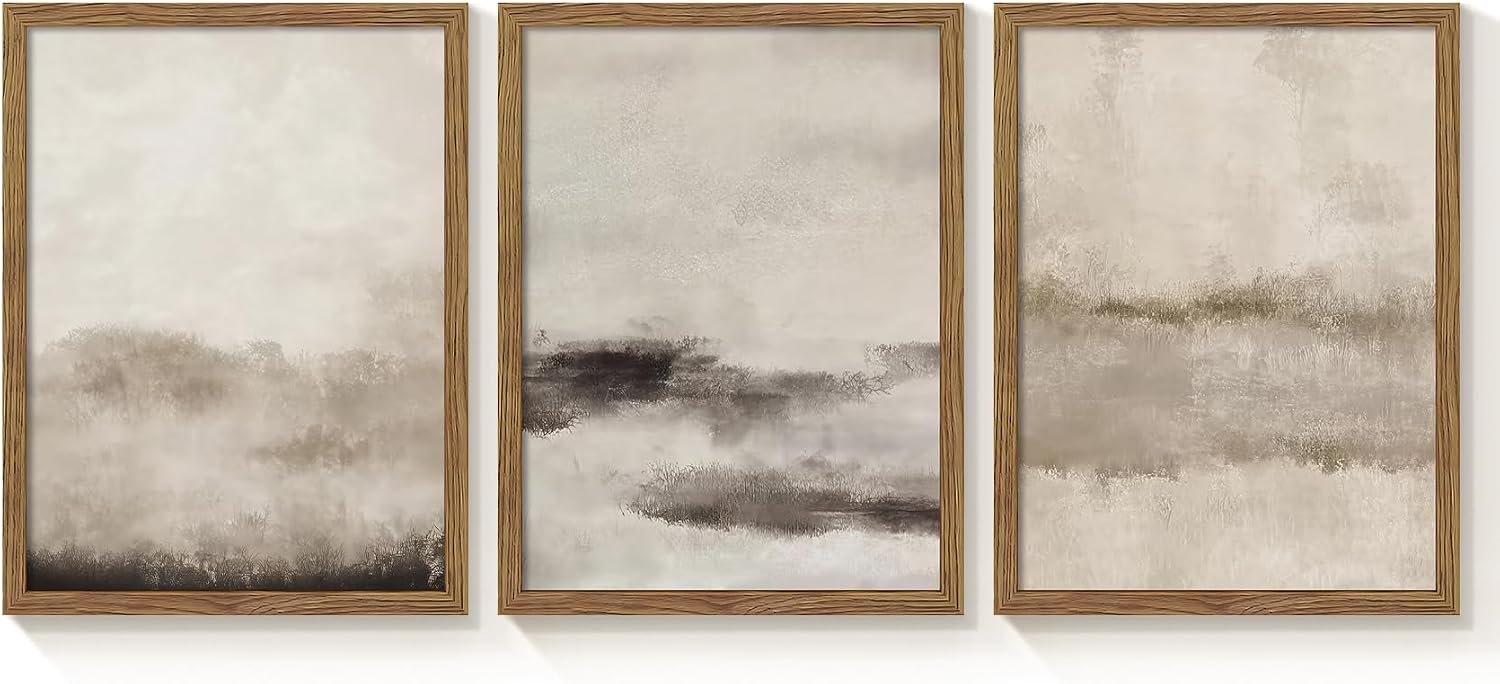 3 Piece Large Abstract Framed Wall Art Neutral Beige Modern Art 12×16 Inch | Contemporary Minimalist Canvas Prints, Watercolor Paintings for Living Room Bedroom Dining Room Office Decor