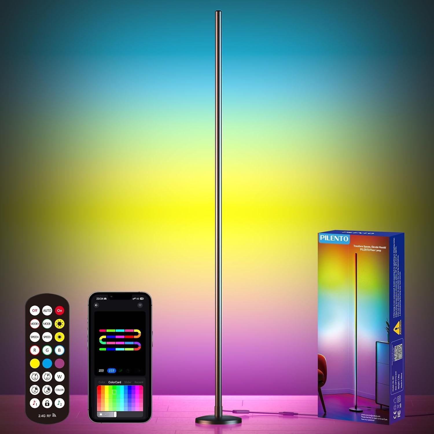 RGB LED Corner Floor Lamp, Music Sync, App Remote, Ambient Lighting | 16 million DIY changing colors create ambient lighting for bedrooms, living rooms and gaming spaces.