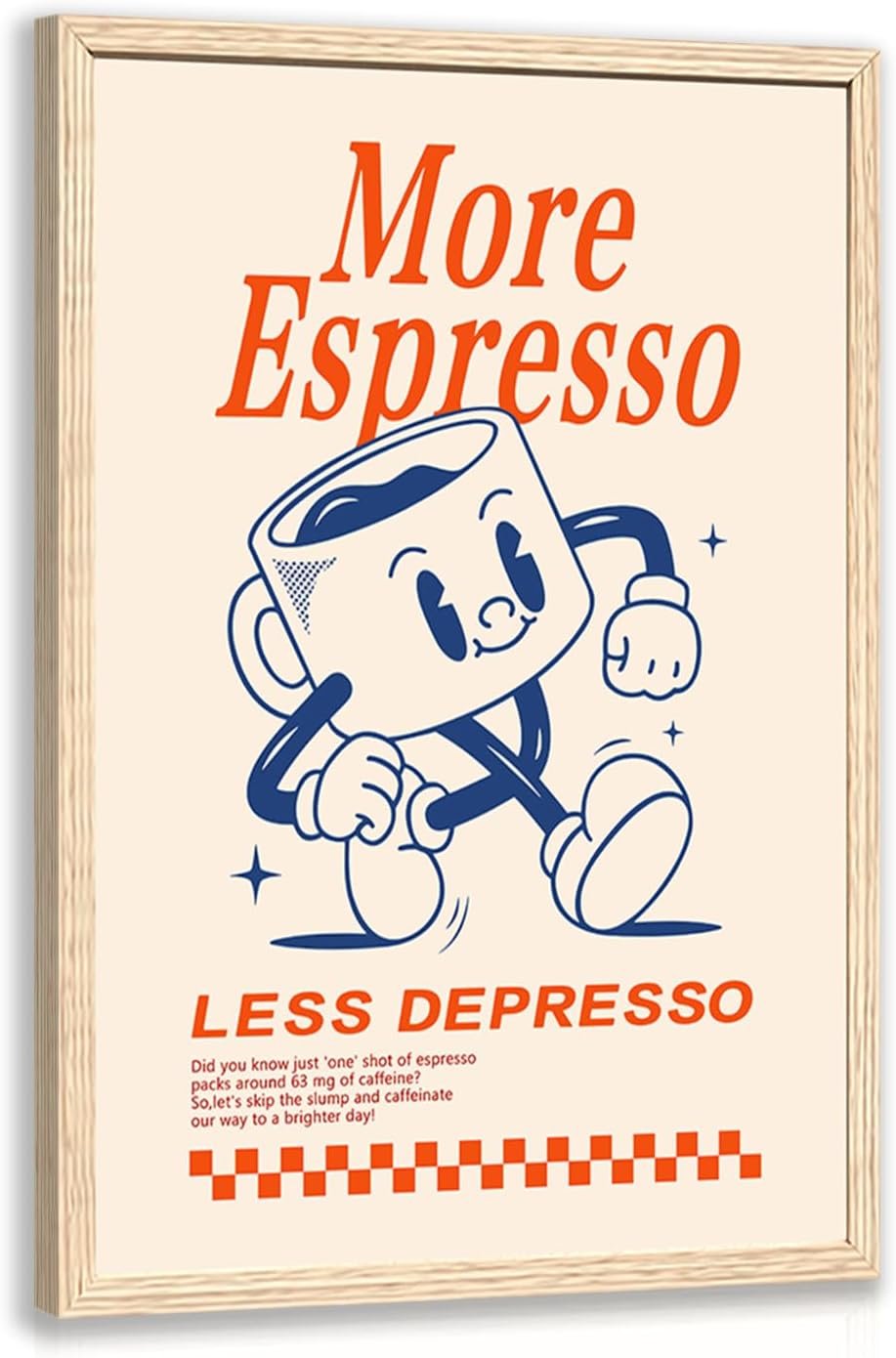 Cyebmo Funny Coffee Wall Art, Vintage Cafe Kitchen Wall Decor, More Espresso Less Depresso Art Prints, Beige Dorm Poster Print for Home Office Coffee Bar Kitchen, Wood Framed Ready to Hang 12×16 Inch