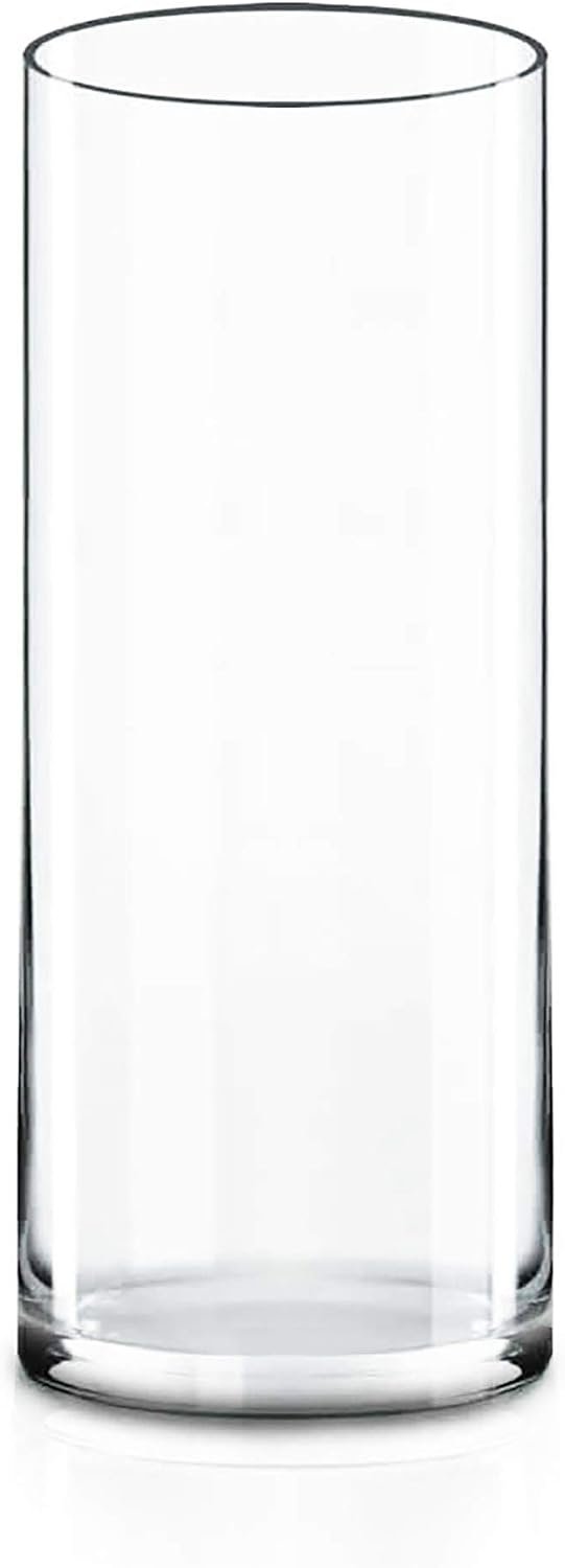 CYS Excel Clear Glass Cylinder Vase (H:12″ D:4″) | Multiple Size Choices Glass Flower Vase Centerpieces | Hurricane Floating Candle Holder