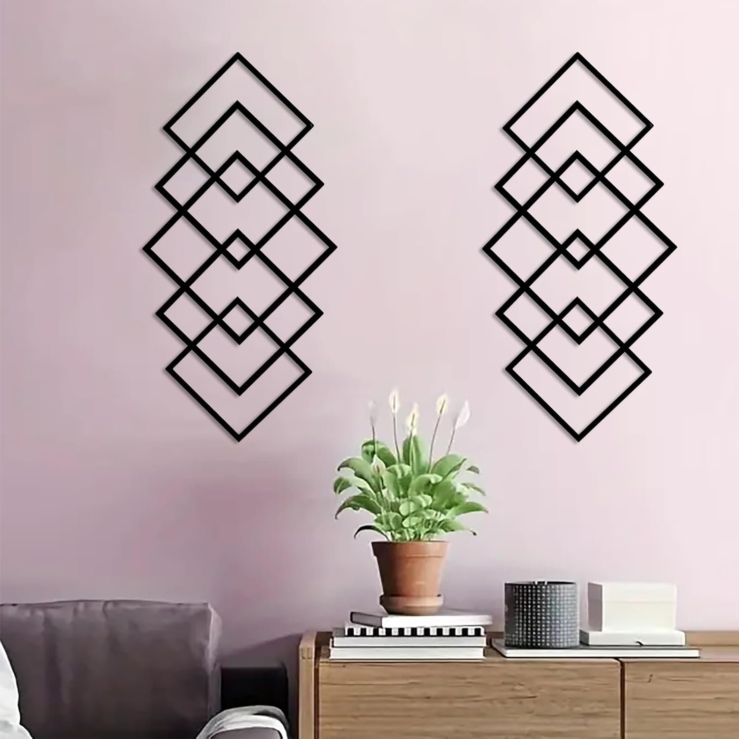 DUOOLN 2Pcs Metal Wall Decor Art, Modern Abstract Sculpture for Bathroom | 3d Textured Minimalist Hanging Paintings-Entryway Sign-Living Room Bedroom Kitchen Study Room Home Ornaments-17.32 in Black