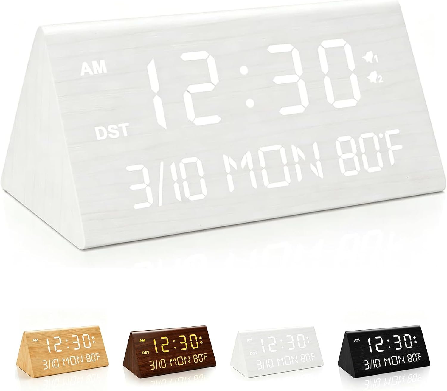 Premium Wooden Digital Alarm Clock with USB Charging Ports, Dimmable LED Display, Date, Day of Week, Temperature, DST, Clocks for Bedrooms, Desk, Nightstand, Bedside, Table, Office, Living Room Decor