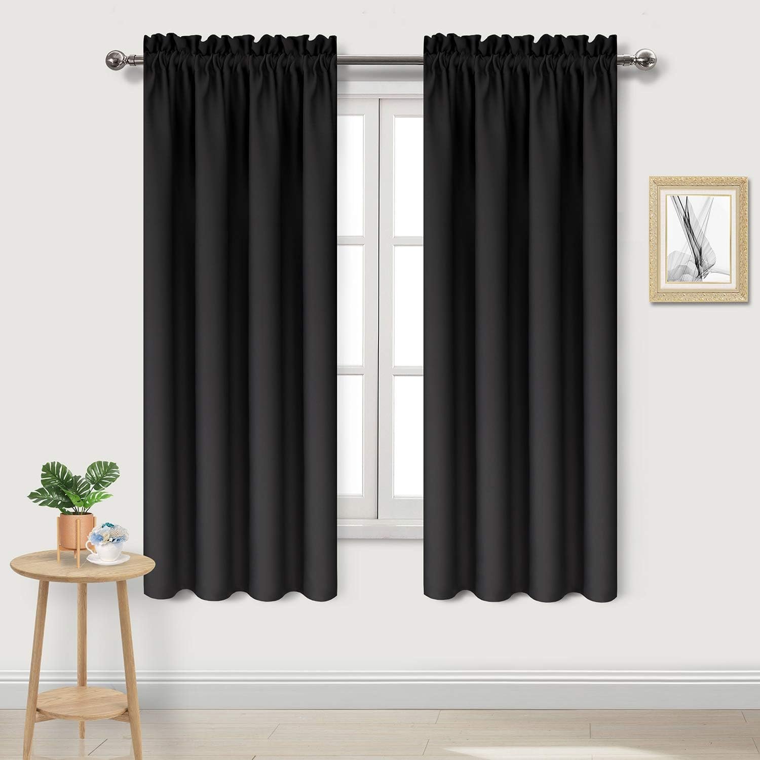 DWCN Blackout Curtains for Bedroom Living Room 42 x 63 Inch Long Black | 2 Panels Set, Room Darkening, Thermal Insulated, Light Blocking, Rod Pocket Drapes, Noise Reducing Window Treatments