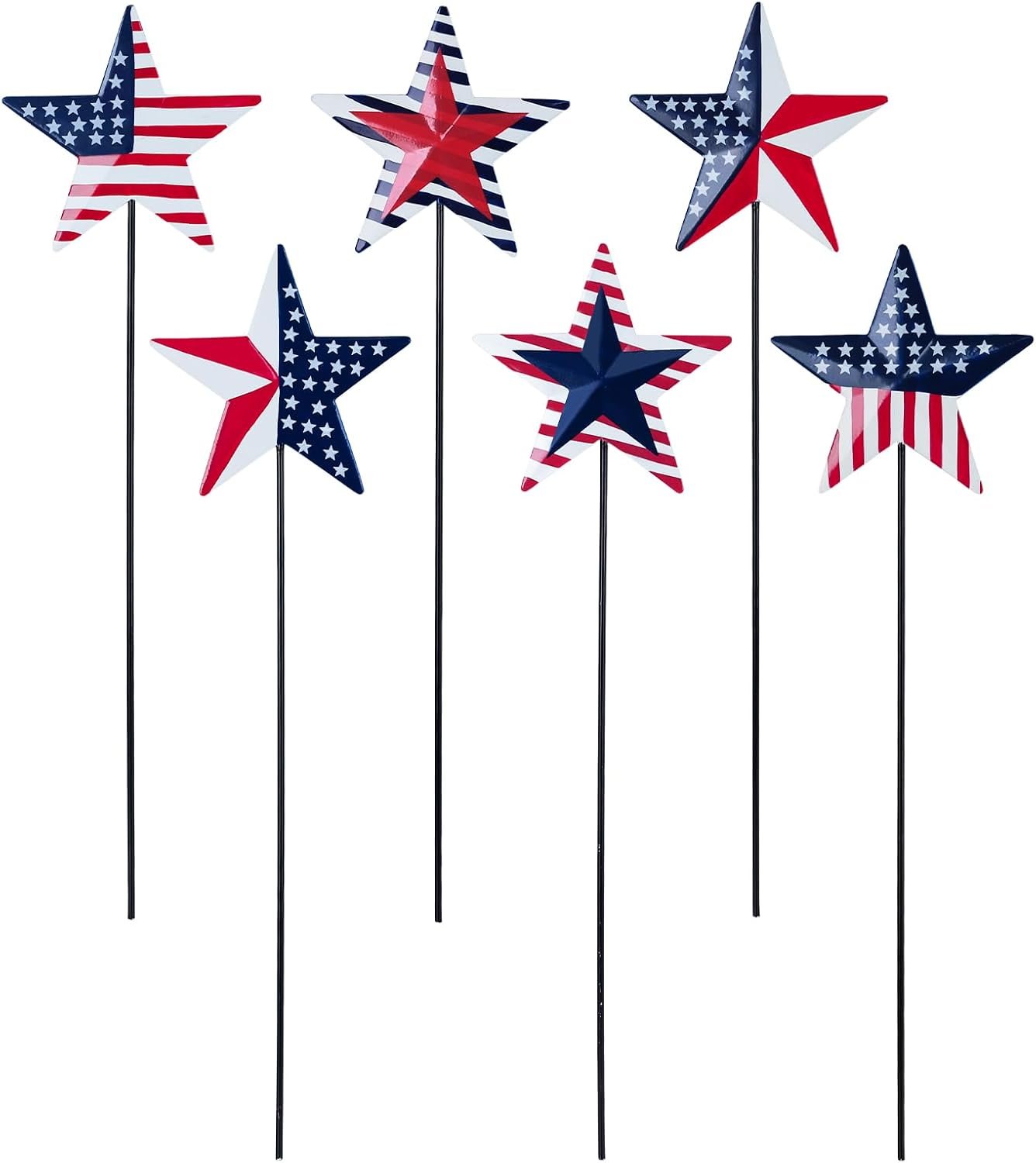 hogardeck 4th of July Decorations Outdoor, 6 PCS Metal Patriot Star Decorative Garden Stakes for Fourth of July Decorations, Patriotic Yard Signs for Garden Memorial Day Decorations