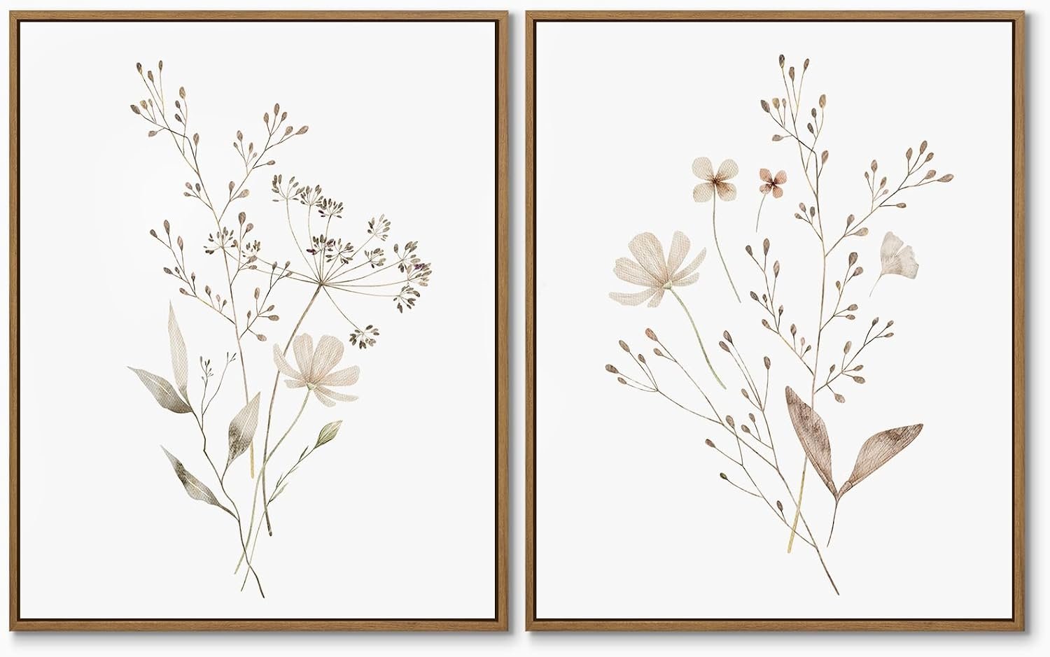 Boho Wall Art Set of 2 Watercolor Botanical Floral Picture 11x14Inch Framed | Blossomy Wildflower Canvas Art Prints Minimalist Flower Wall Decor for Living Room Bedroom Bathroom Home Office Decoration