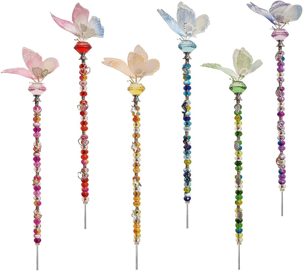 200Pcs DIY Butterfly Garden Stakes Kit – Fairy Wand Garden Stake Beads Kits, Fairy Garden Accessories Kit for Outdoor, Beadable Items (Butterfly)