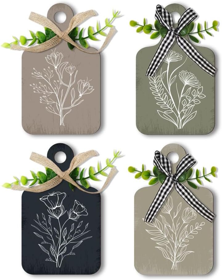 PH PandaHall 4pcs Kitchen Wooden Hanging Signs, Wall Decor Wood Sign Flower Kitchen Signs Wall Decor Hanging Plaques Farmhouse Sign Wood Bar Sign for Home Kitchen Dining Living Room Bar Cafe Art Decor