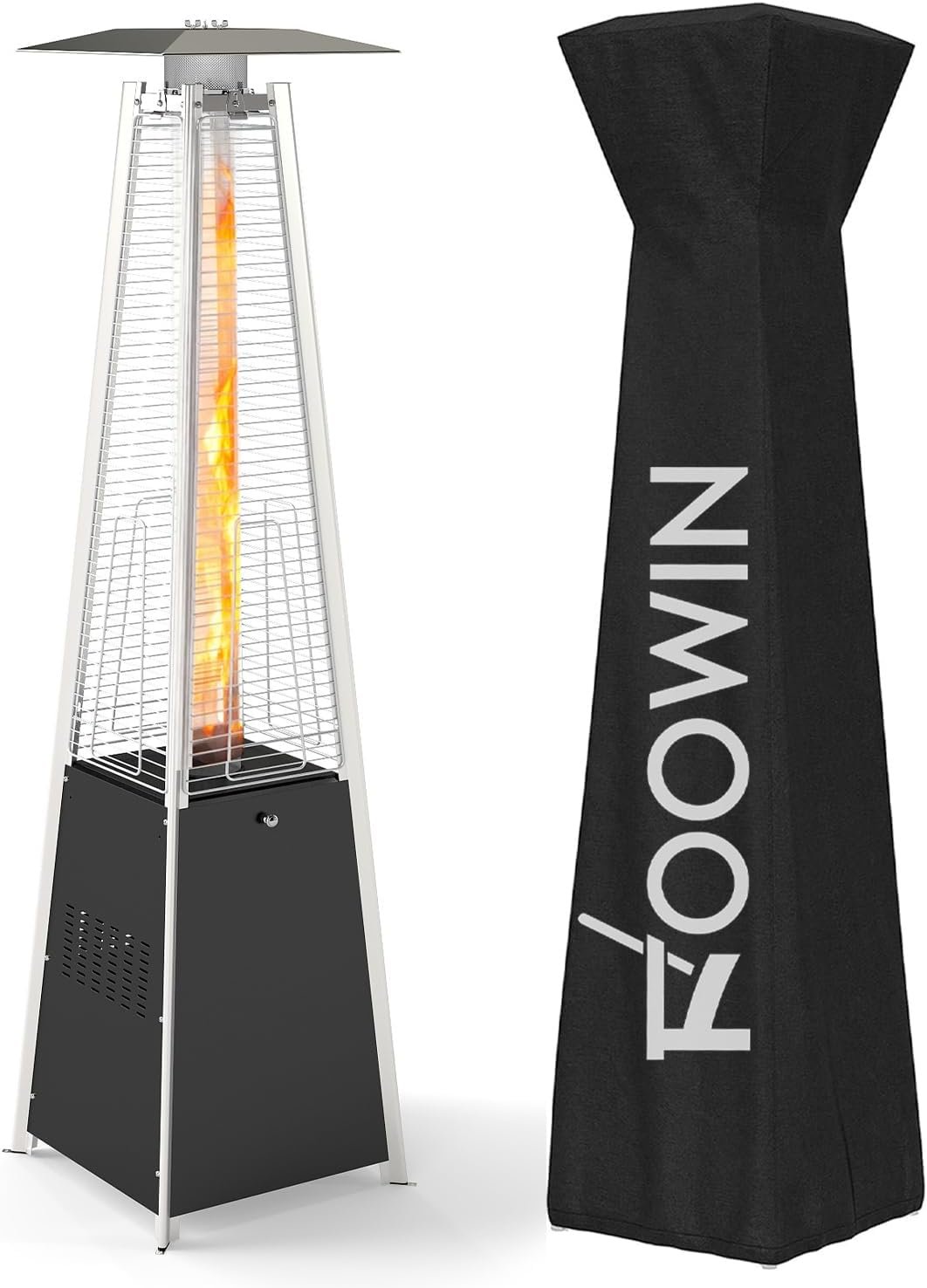 FOOWIN Patio Heater 48,000 BTU Outdoor Propane Heater with Wheels | Pyramid Patio Heater Outdoor Heaters for Patio w/Waterproof Cover & Gloves,for Outdoor Use,Party,Backyard,Garden,Black