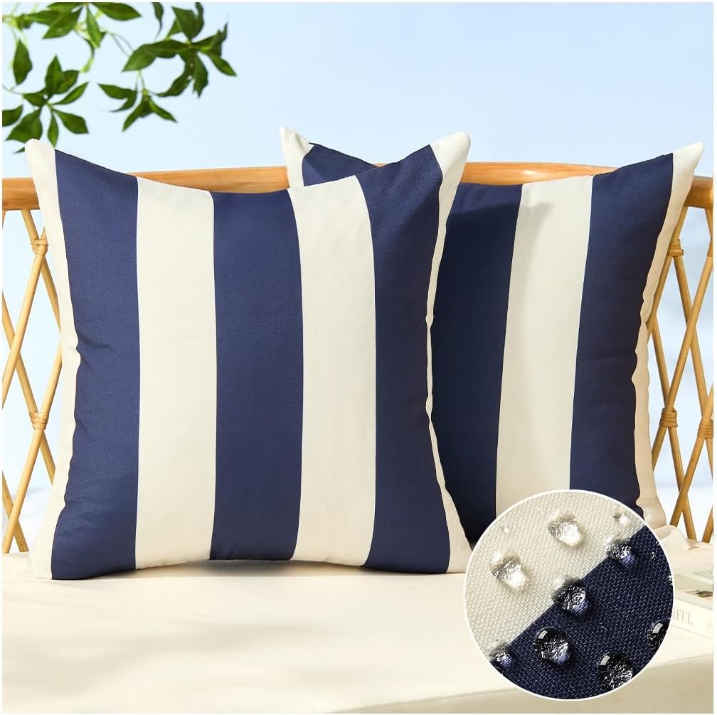 Allorry Outdoor Pillow Covers 18×18 Navy Blue Striped Outdoor Decor 007D18 | Striped Pillow Covers|for Spring Summer Outdoor Waterproof Garden Patio Furniture Sofa Bed Home Decor
