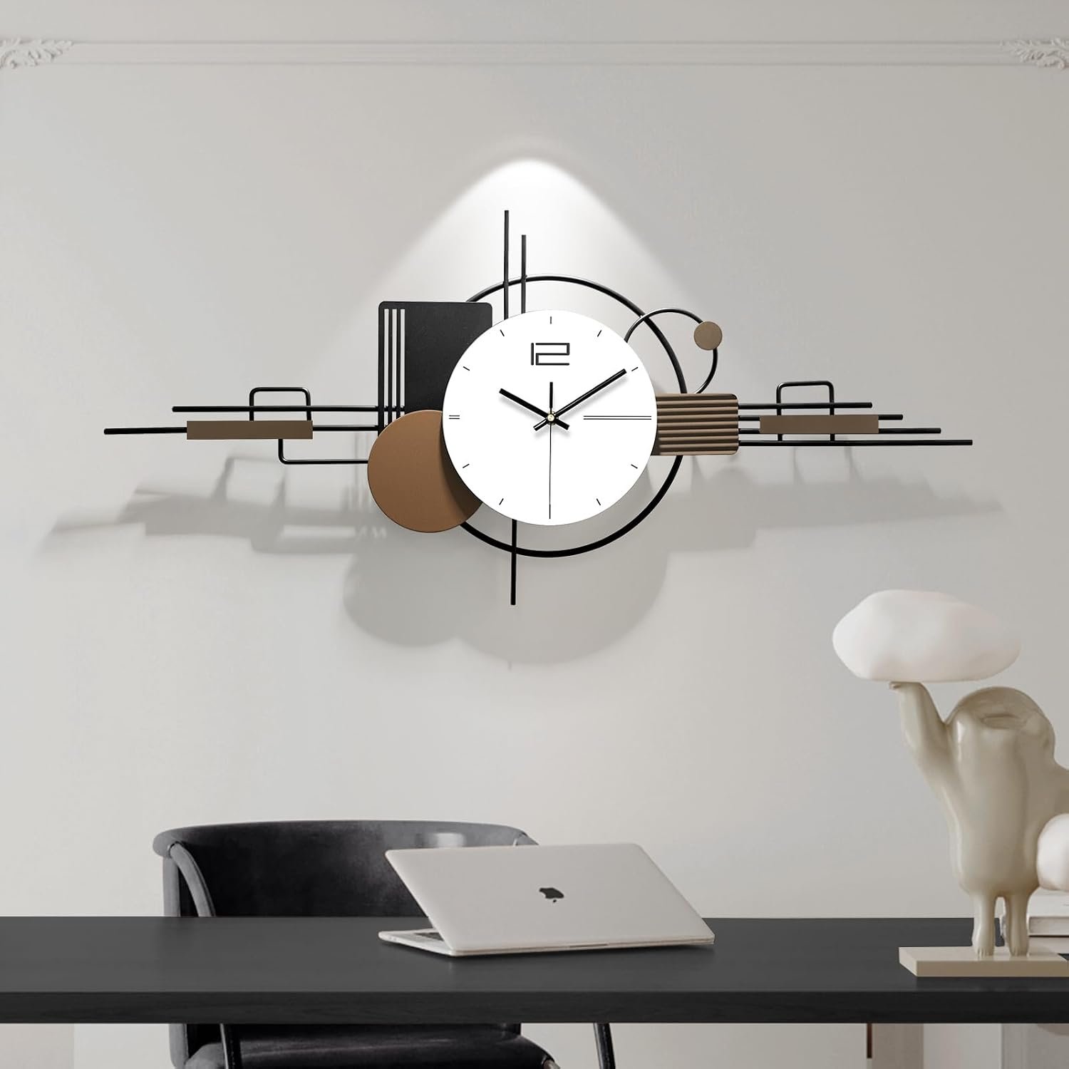 Modern Wall Clock for Living Room,Large Decorative Wall Clock,Creative Silent Clock Battery Operated Metal Wall Art for Entryway/Bedroom/Office/Dinning Room/Kitchen Decor 35”Lx16”W