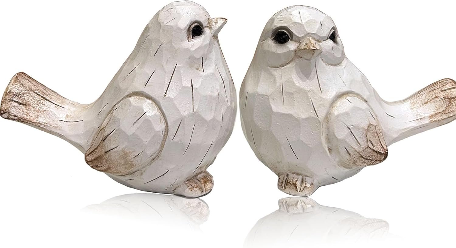 KiaoTime Farmhouse Bird Decor Resin Bird Figurines – Set of 2, Vintage & Modern Bird Decor Statue for Home Decor Accents, Cottage Bird Ornaments Decoration New White Carved Rustic Bird Figurine