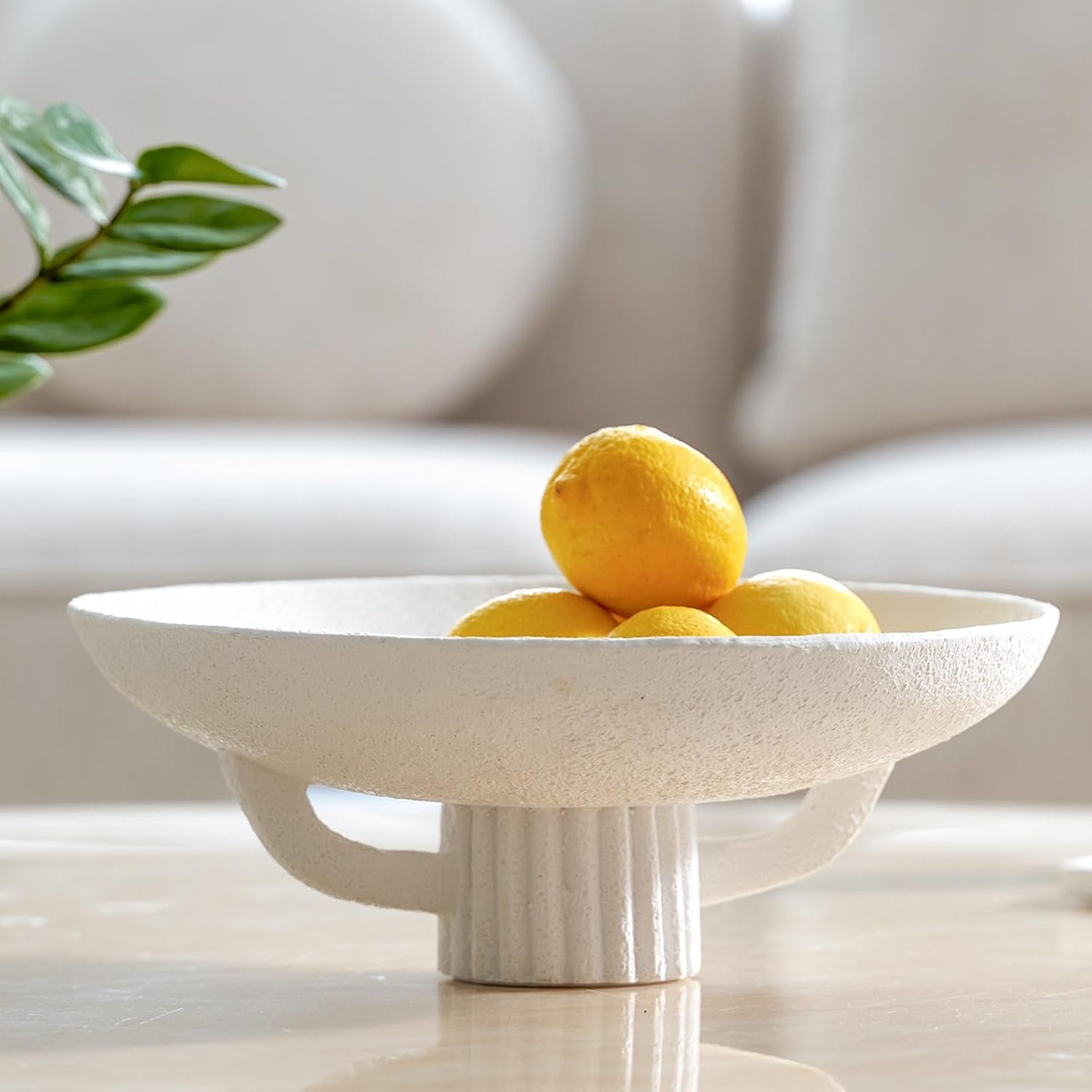 White Resin Decorative Bowl for Boho Modern Home Decor, 11.2″ Large Elegant Pedestal Kitchen Fruit Bowl/Key Holder/Potpourri for Entryway Table, Coffee Table, Dining Room,Table Centerpiece Bowl