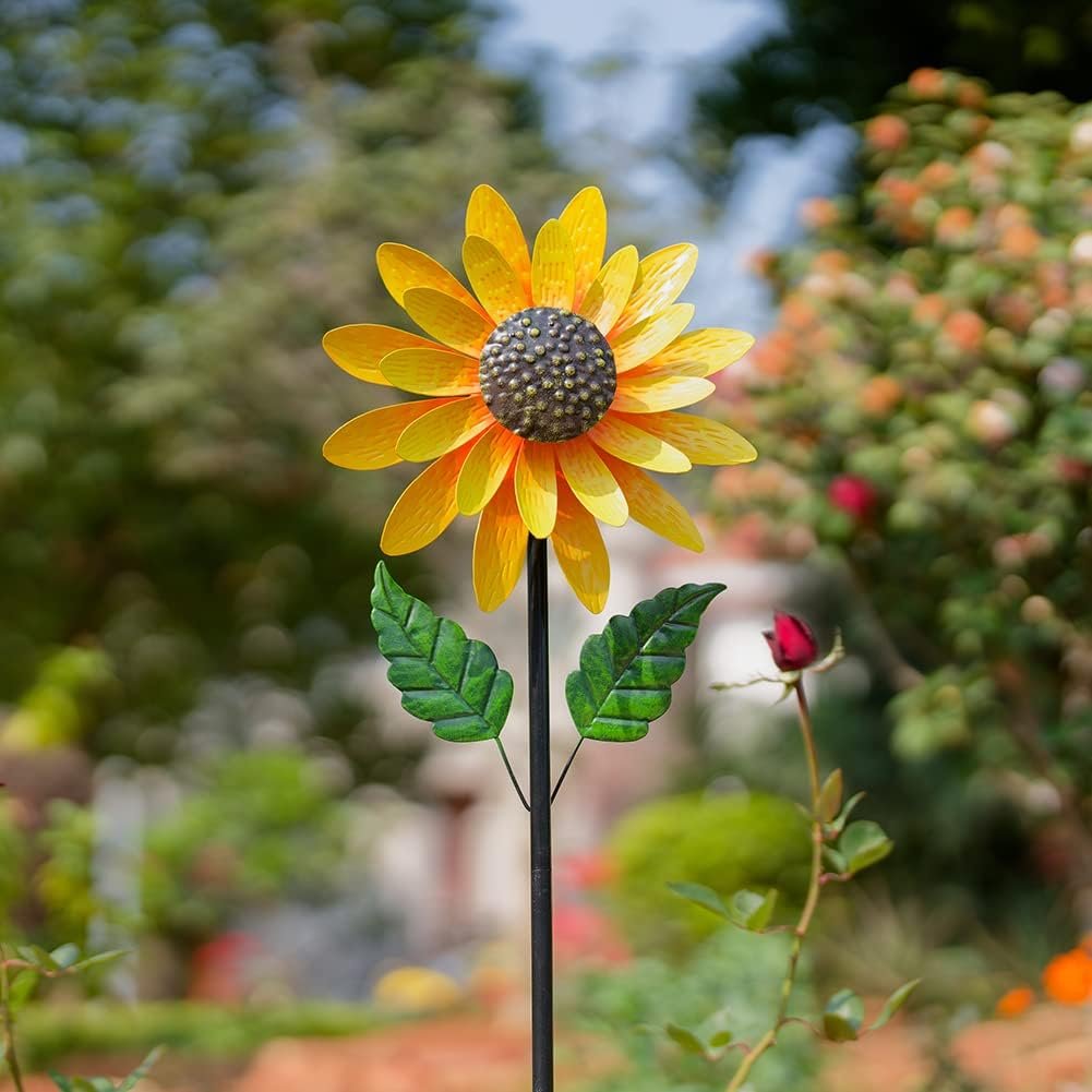 Viveta Sunflower Wind Spinner, 56″ Metal Wind Spinner with Stake, Wind Spinners for Yard and Garden Lawn Patio Decor