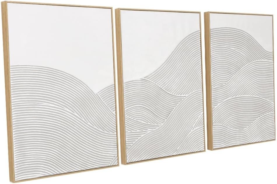 Zessonic Neutral Abstract Textured Boho Hand-Painted Wall Art, 20″x28″x3 | Modern Boho Hand-Painted Wall Decor for Living Room, Bedroom, Bathroom – Large 3D Framed Artwork for Contemporary Home Decor