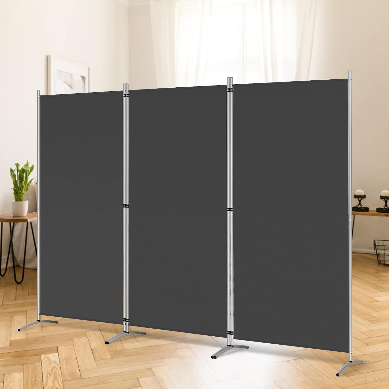 RANTILA 3 Panel Privacy Screen, 6 Ft Tall Folding Privacy Screen Room Dividers, Freestanding Room Partition Wall Dividers, 102”W x 20”D x 71”H, Black