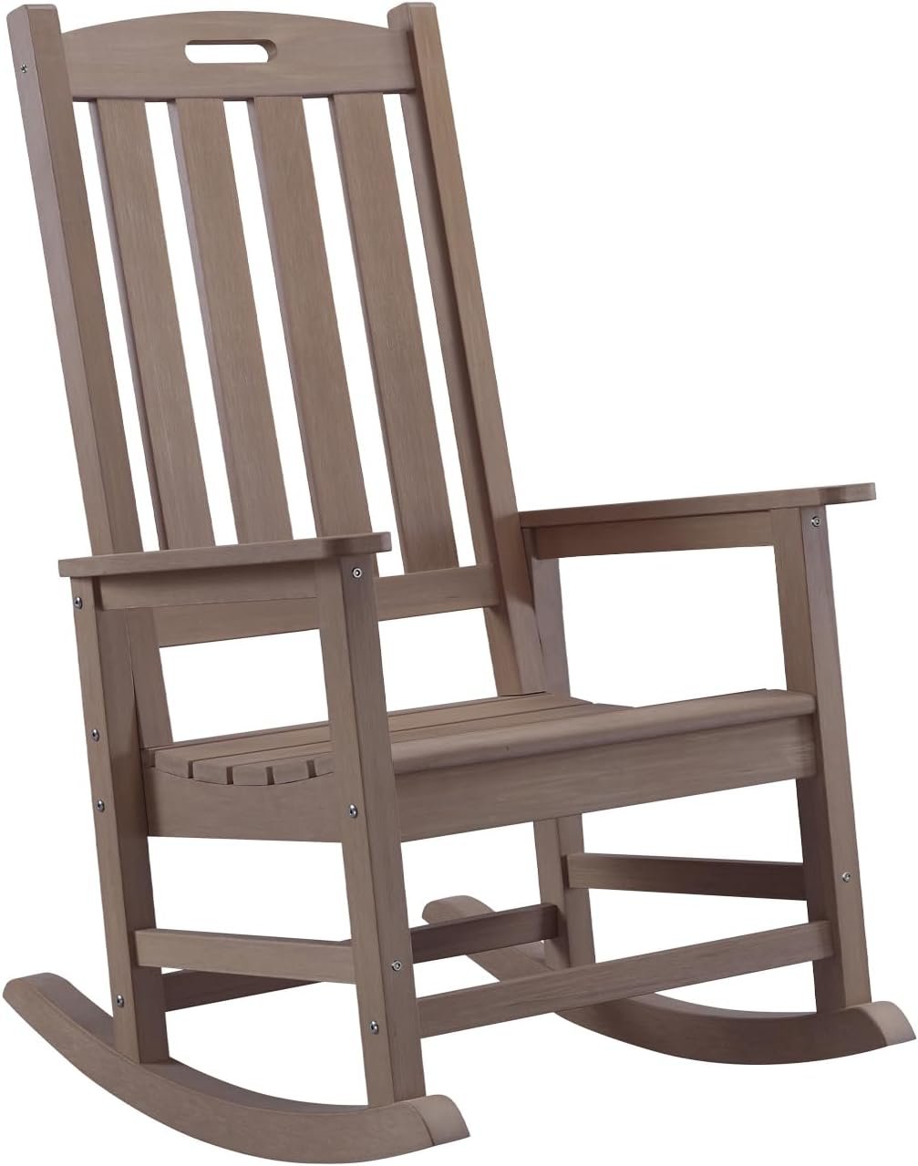 Oversized Outdoor Rocking Chair, HDPE Porch Rocker (Brown) | High Back Rocking Chairs for Adult, 350lbs Weight Capacity, All-Weather Patio Rocker for Garden Balcony